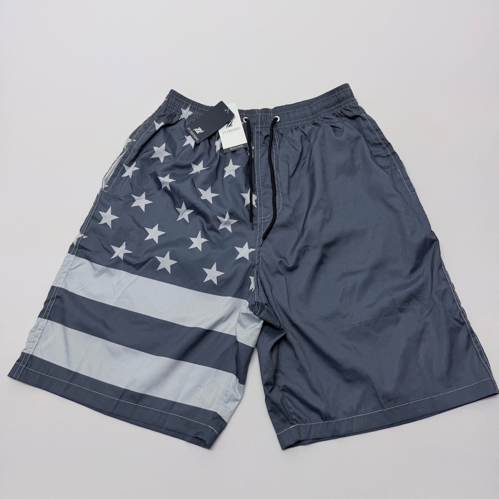 FT FENTENG Mens Swim Trunks XXL Grey American Flag Stars Stripes Board Short NEW